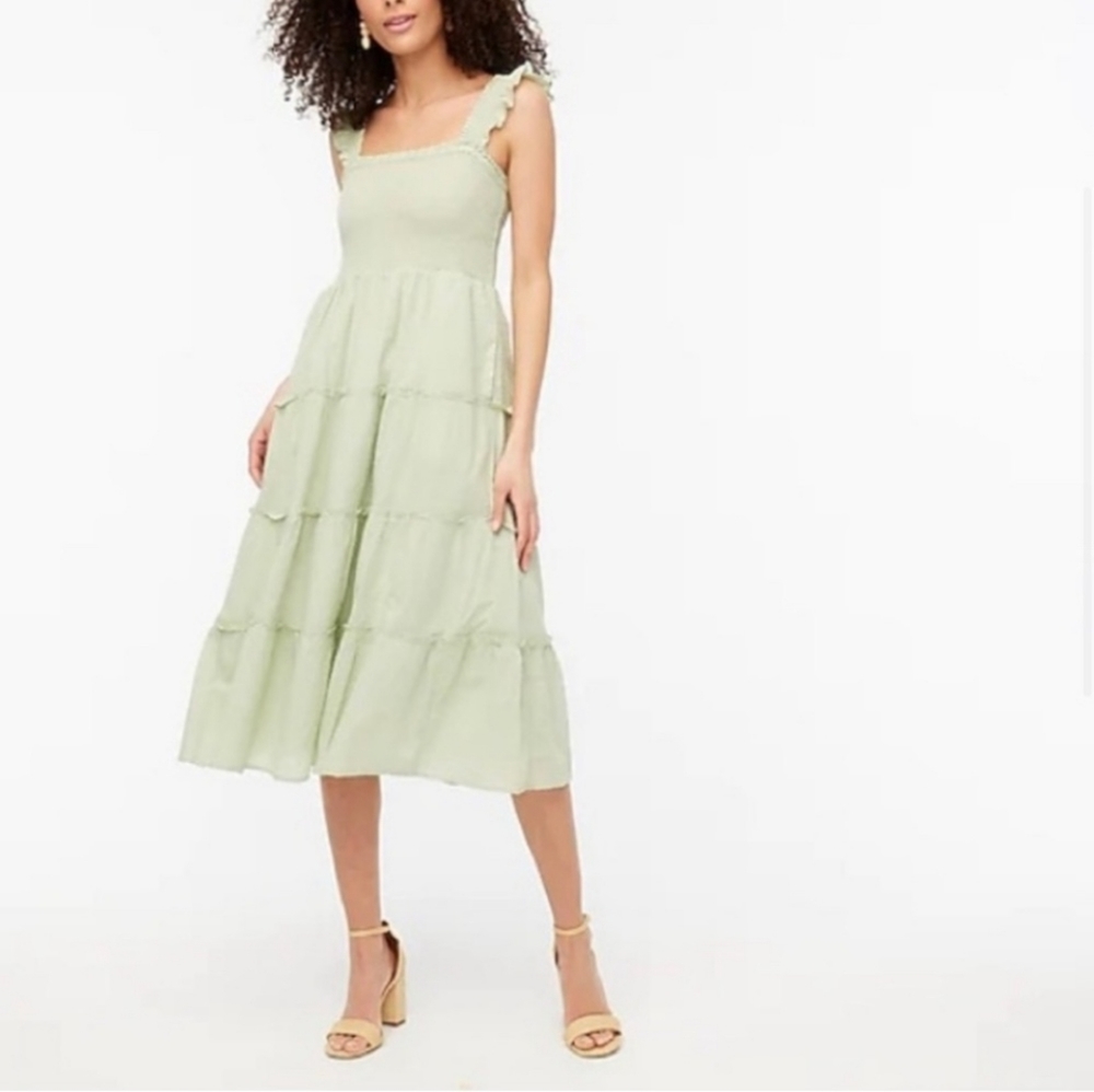 J Crew Factory Smocked Tiered Midi Dress Swiss Dot XXL
